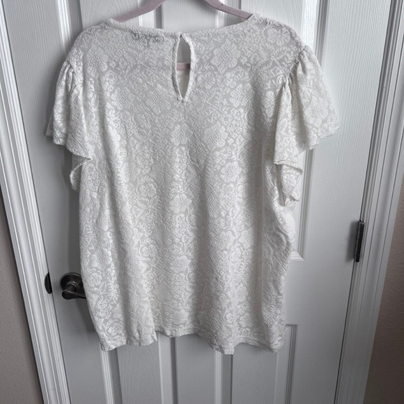 LOFT Lace Ruffle Flutter Sleeve Top Ivory Women's XXL - Picture 7 of 11